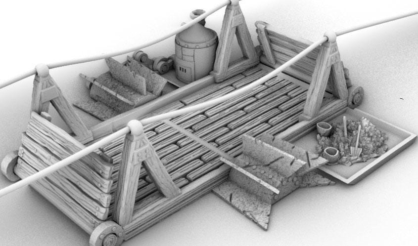 Darkage River Steam Ferry by GameScape3D - 3D Printed Tabletop Terrain, Perfect for Wargames, Board Games, RPGs