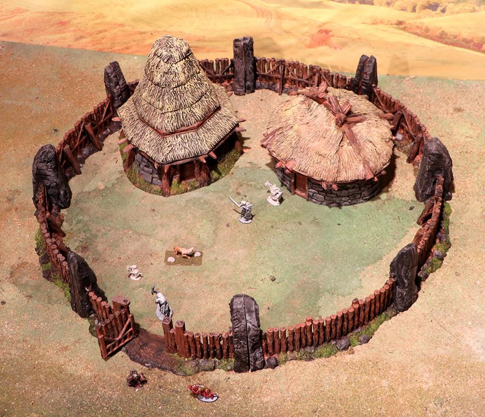 Celtic Pallisade and Homestead by GameScape3D - 3D Printed Tabletop Terrain, Perfect for Wargames, Board Games, RPGs