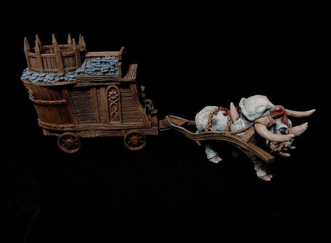 Merchant Wagon and Dire OX by GameScape3D - 3D Printed Tabletop Terrain, Perfect for Wargames, RPGs