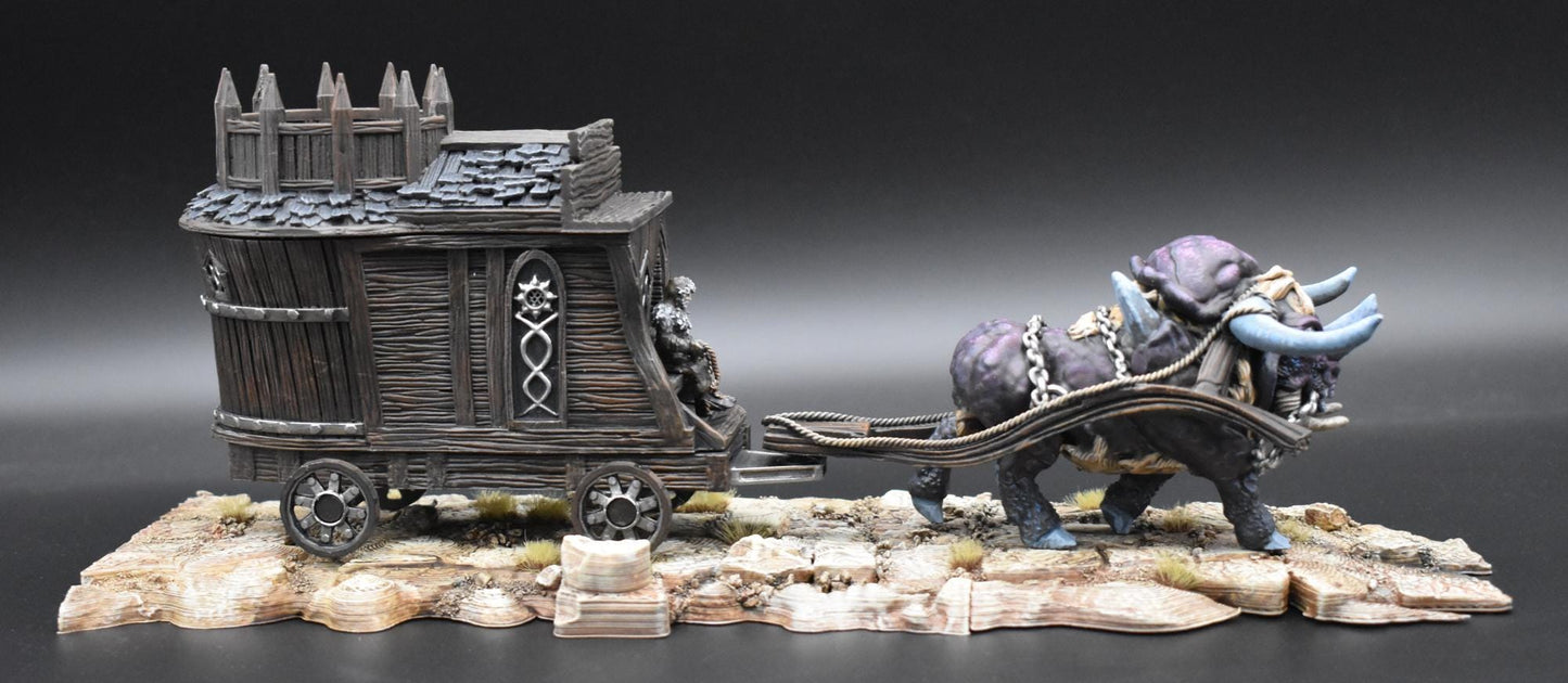 Merchant Wagon and Dire OX by GameScape3D - 3D Printed Tabletop Terrain, Perfect for Wargames, RPGs