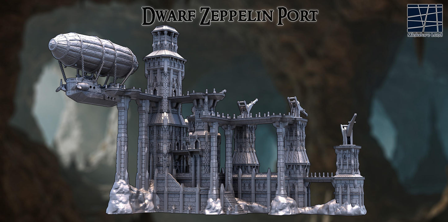 Dwarf Zeppelin Port - Tabletop Terrain - 28 MM, Tabletop 3D Printed Terrain by MiniatureLand, Perfect for Wargaming and RPGs