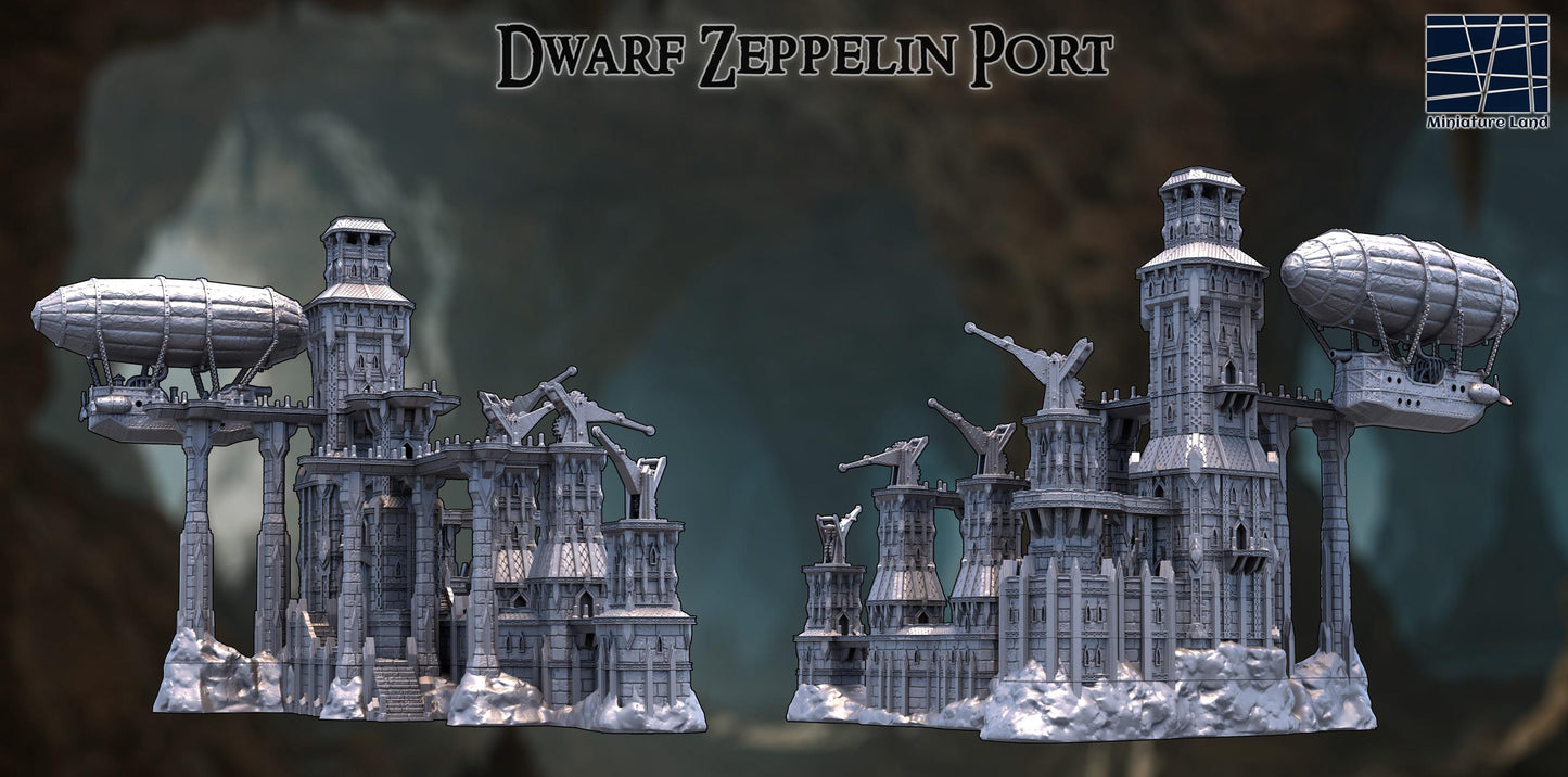 Dwarf Zeppelin Port - Tabletop Terrain - 28 MM, Tabletop 3D Printed Terrain by MiniatureLand, Perfect for Wargaming and RPGs