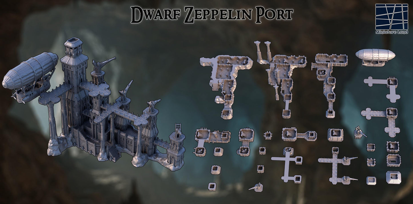 Dwarf Zeppelin Port - Tabletop Terrain - 28 MM, Tabletop 3D Printed Terrain by MiniatureLand, Perfect for Wargaming and RPGs