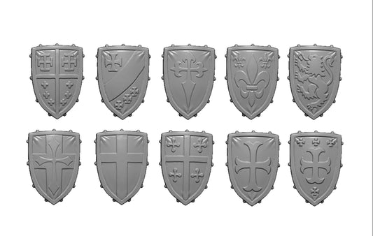 Knight Shields Bits, Fantasy Skirmish Miniatures by MoM Miniatures, perfect for Fantasy Wargames and RPGs