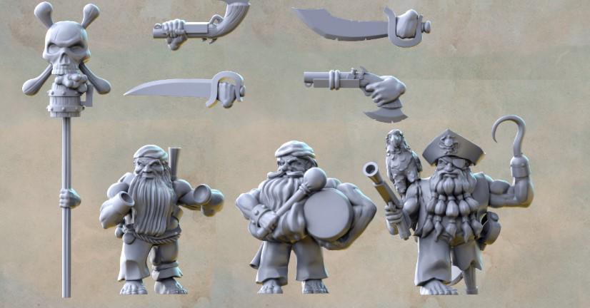 Dwarven Pirate Crew, Fantasy Skirmish Miniatures by Magori Miniatures, perfect for Fantasy Wargames and RPGs