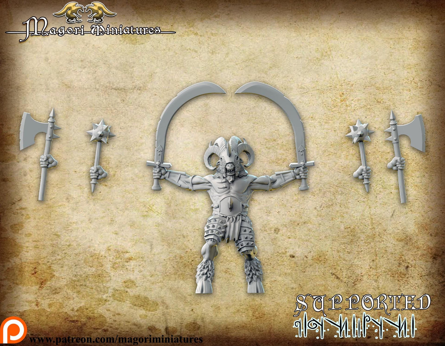 Goatman Warlord, Fantasy Miniatures by Magori Miniatures, perfect for Fantasy Wargames and RPGs