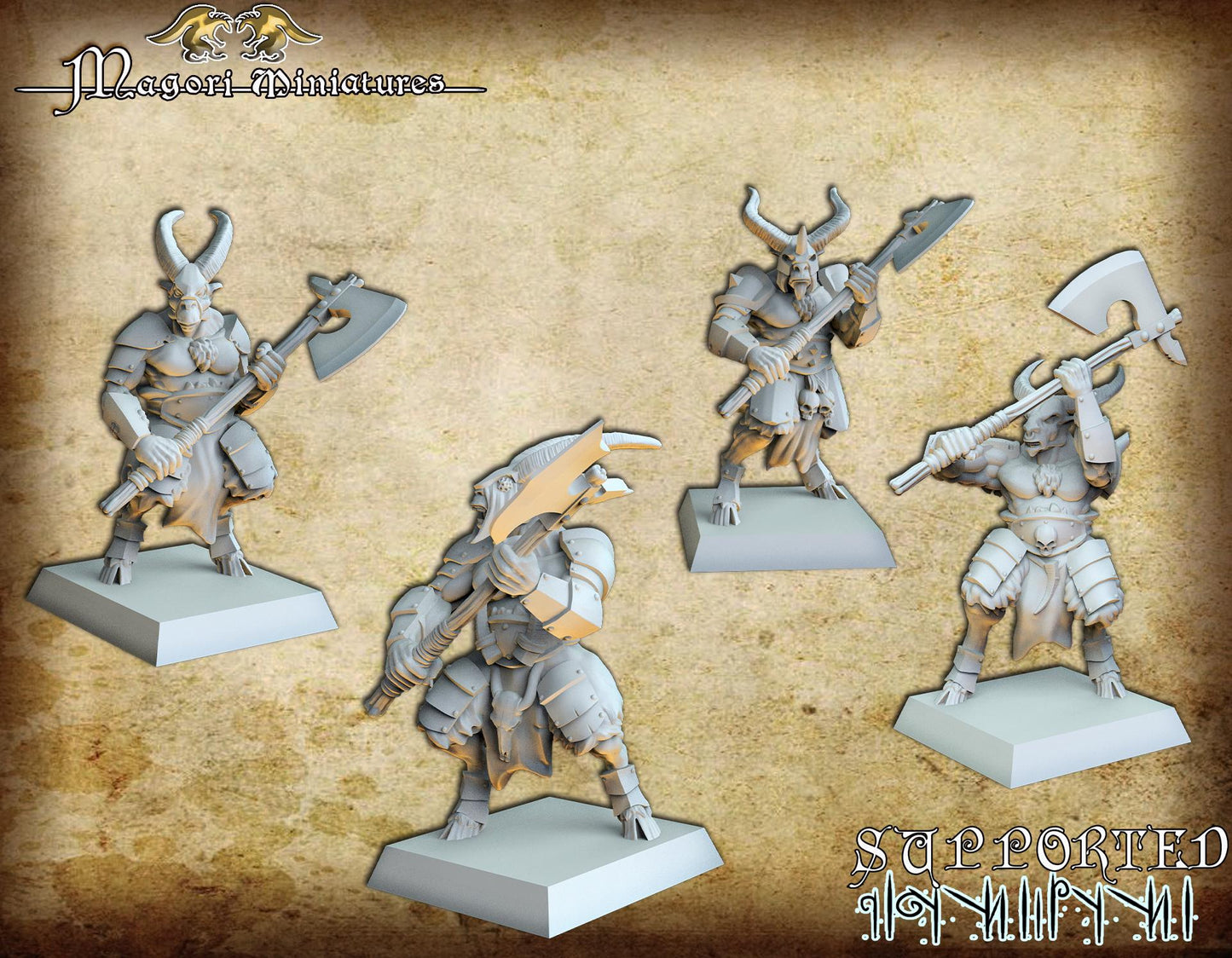 Armoured Goatman Squad, Fantasy Miniatures by Magori Miniatures, perfect for Fantasy Wargames and RPGs