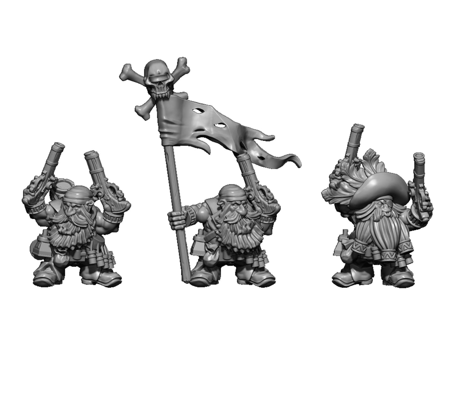 Dwarven Pirate Harquebusiers, Fantasy Skirmish Miniatures by MoM Miniatures, perfect for Fantasy Wargames and RPGs