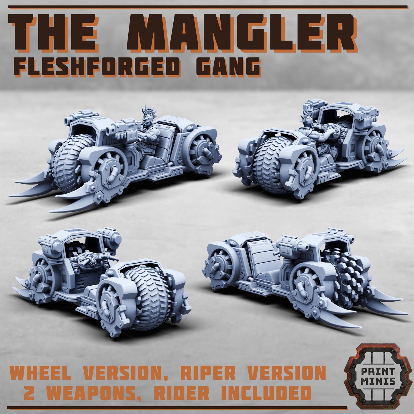 Fleshforged Mangler, Motorbike - a Muscular Gang - Sci-Fi Grimdark Mercenaries by Print Minis