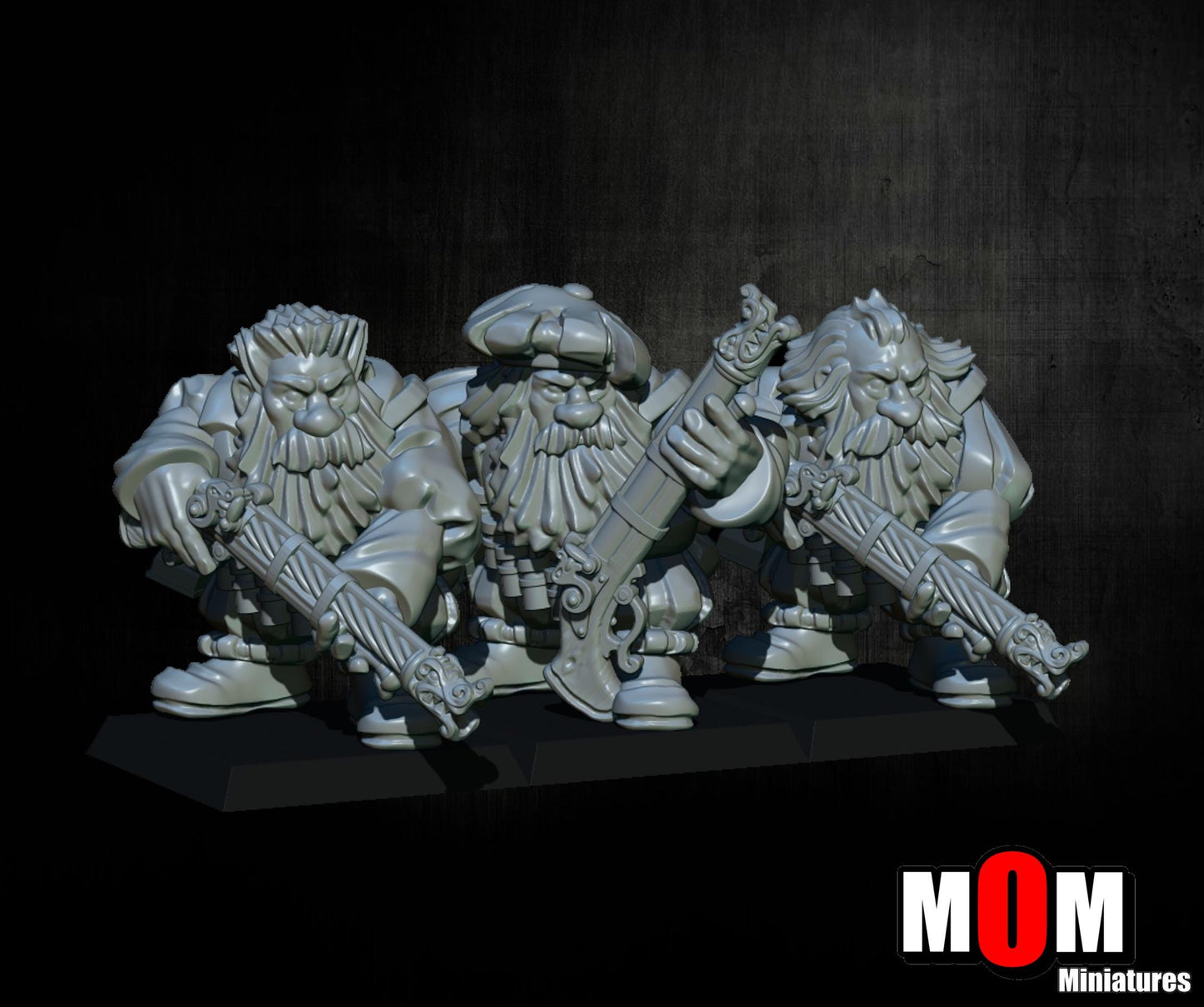 Imperial Dwarves with Arquebuses, Fantasy Skirmish Miniatures by MoM Miniatures, perfect for Fantasy Wargames and RPGs