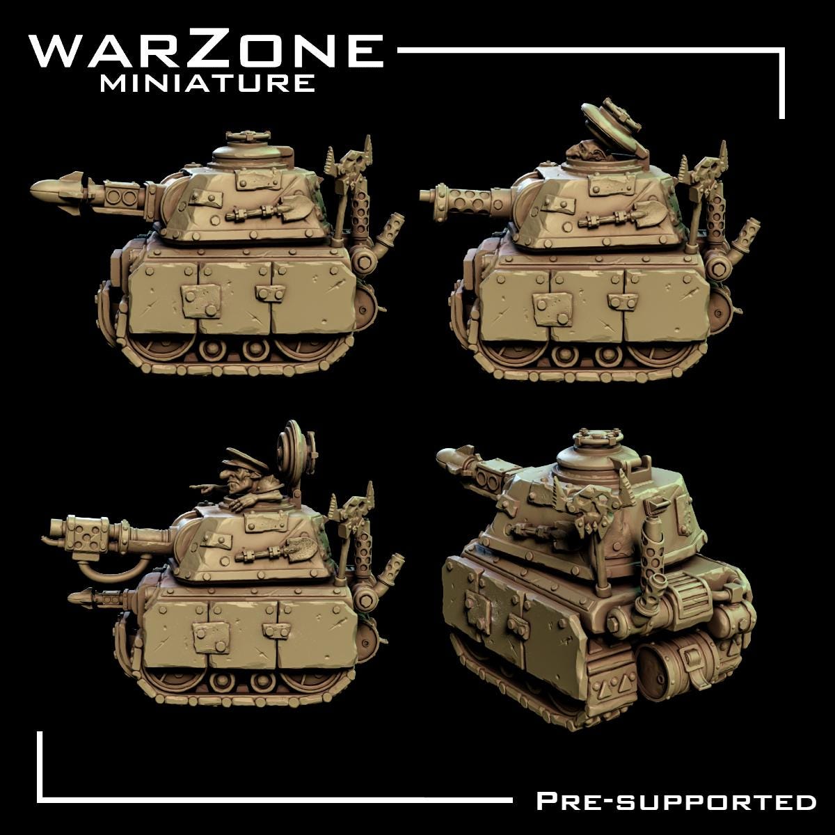 Orkaz Tank Vehicle / Junkyard Tank, Grimdark Orkish Menace Sculpted by WarZone Miniature, Scaled for Sci-Fi Miniature Wargames