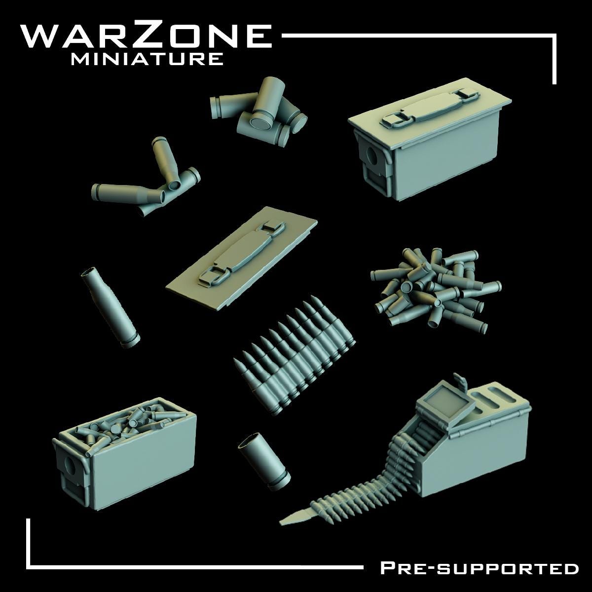 Ammo / Ammo Crates & Bullet, Grimdark Conversion Parts and Basing Materials Sculpted by WarZone Miniature, Scaled for Miniature Wargames