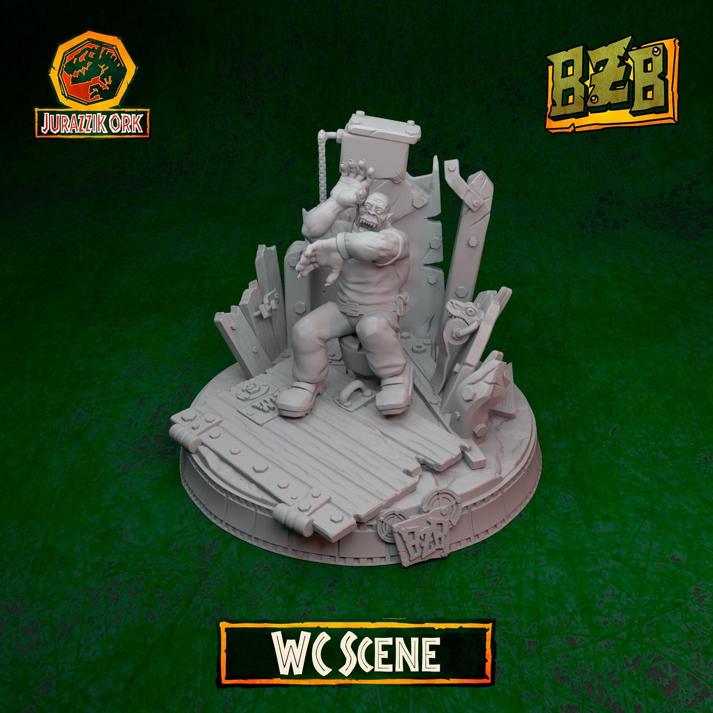 WC - Scene, Jurazzik Ork, Movie-inspired Orkish Menace Sculpted by Big Zkreen Boyz, Grimdark Compatible, Scaled for Sci-Fi Wargames