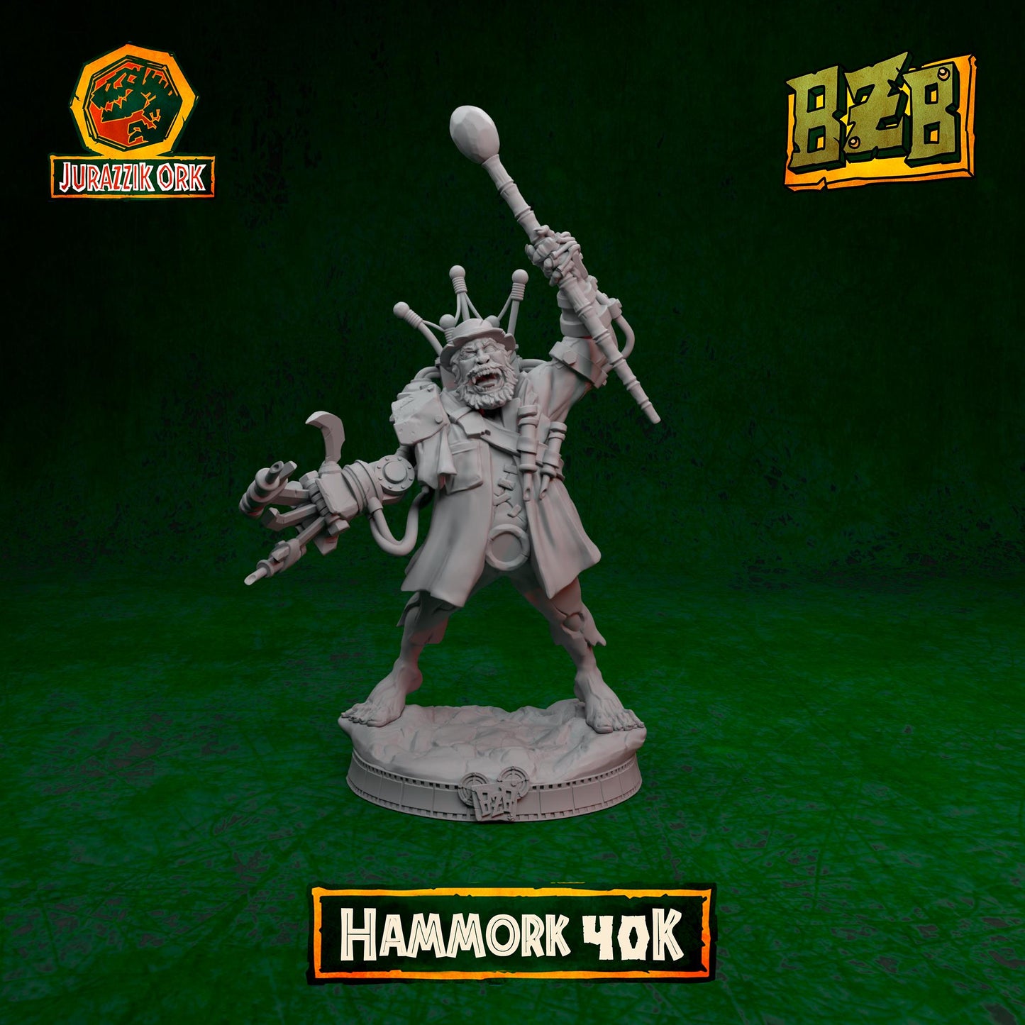 Hammork 40K, Jurazzik Ork, Movie-inspired Orkish Menace Sculpted by Big Zkreen Boyz, Grimdark Compatible, Scaled for Sci-Fi Wargames