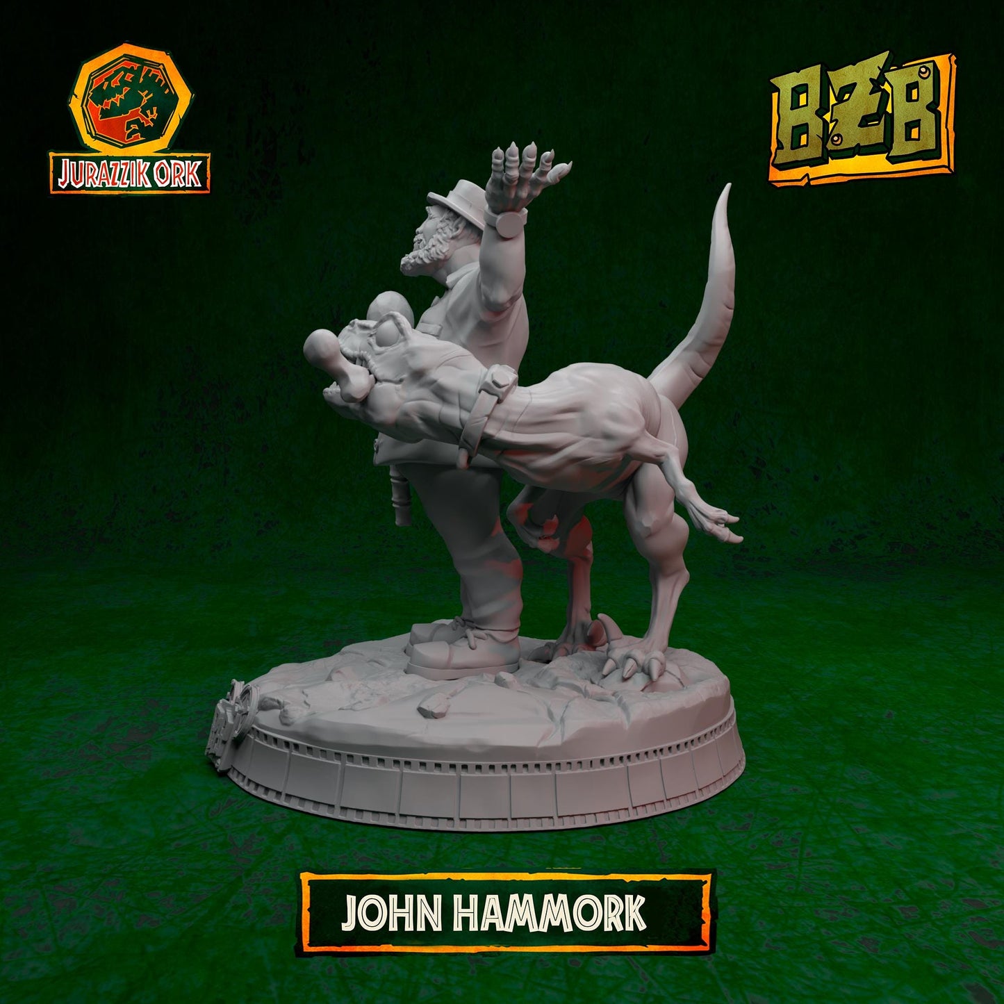 John Hammork, Jurazzik Ork, Movie-inspired Orkish Menace Sculpted by Big Zkreen Boyz, Grimdark Compatible, Scaled for Sci-Fi Wargames