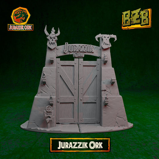 Jurazzik Ork Gates, Jurazzik Ork, Movie-inspired Orkish Menace Sculpted by Big Zkreen Boyz, Grimdark Compatible, Scaled for Sci-Fi Wargames