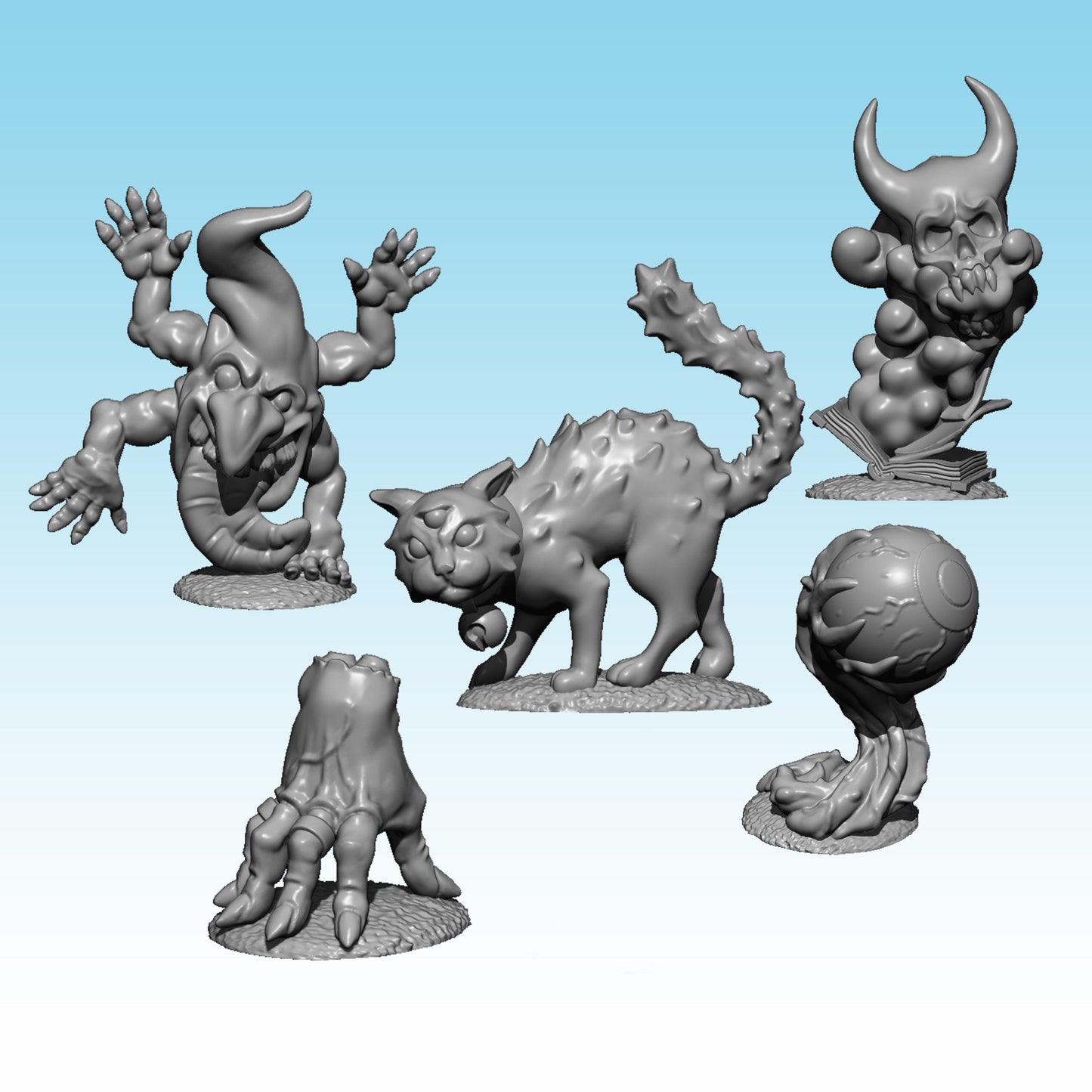 Cat and friends Familiars, Fantasy Skirmish Miniatures by MoM Miniatures, perfect for Fantasy Wargames and RPGs