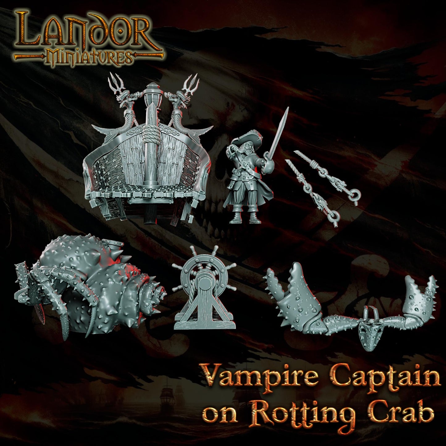 Vampire Captain on Rotting Crab, Modular Undead Swashbucklers by Landor Miniatures! Vampire Coast for Fantasy Wargames
