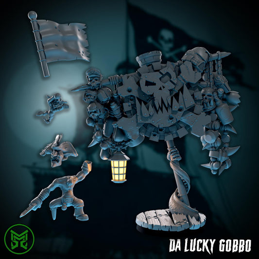 Lucky Gobbo, Space-Faring Orkish Menace Sculpted by Mekka Miniatures, Grimdark Compatible, Scaled for Miniature Wargames