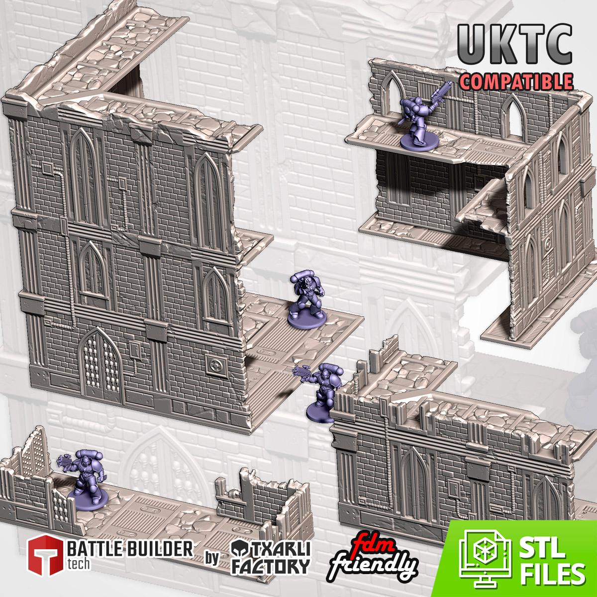 Modular CATHEDRAL RUINS UKTC Compatible set Txarli Factory Ruined Building Terrain Cityscape Set, Perfect for Tabletop Wargames