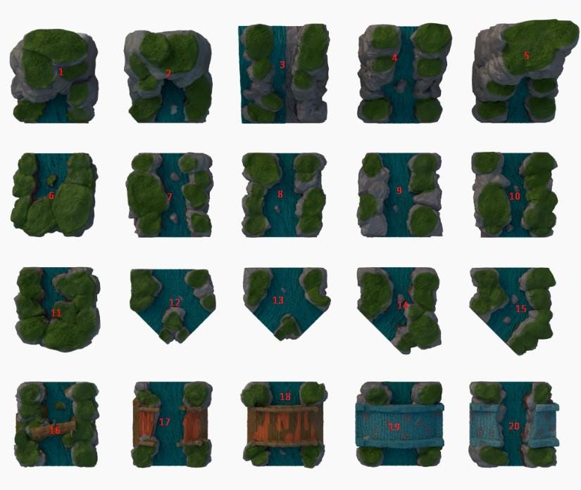 Modular River, Tabletop 3D Printed Terrain by MiniatureLand, Perfect for Wargaming and RPGs