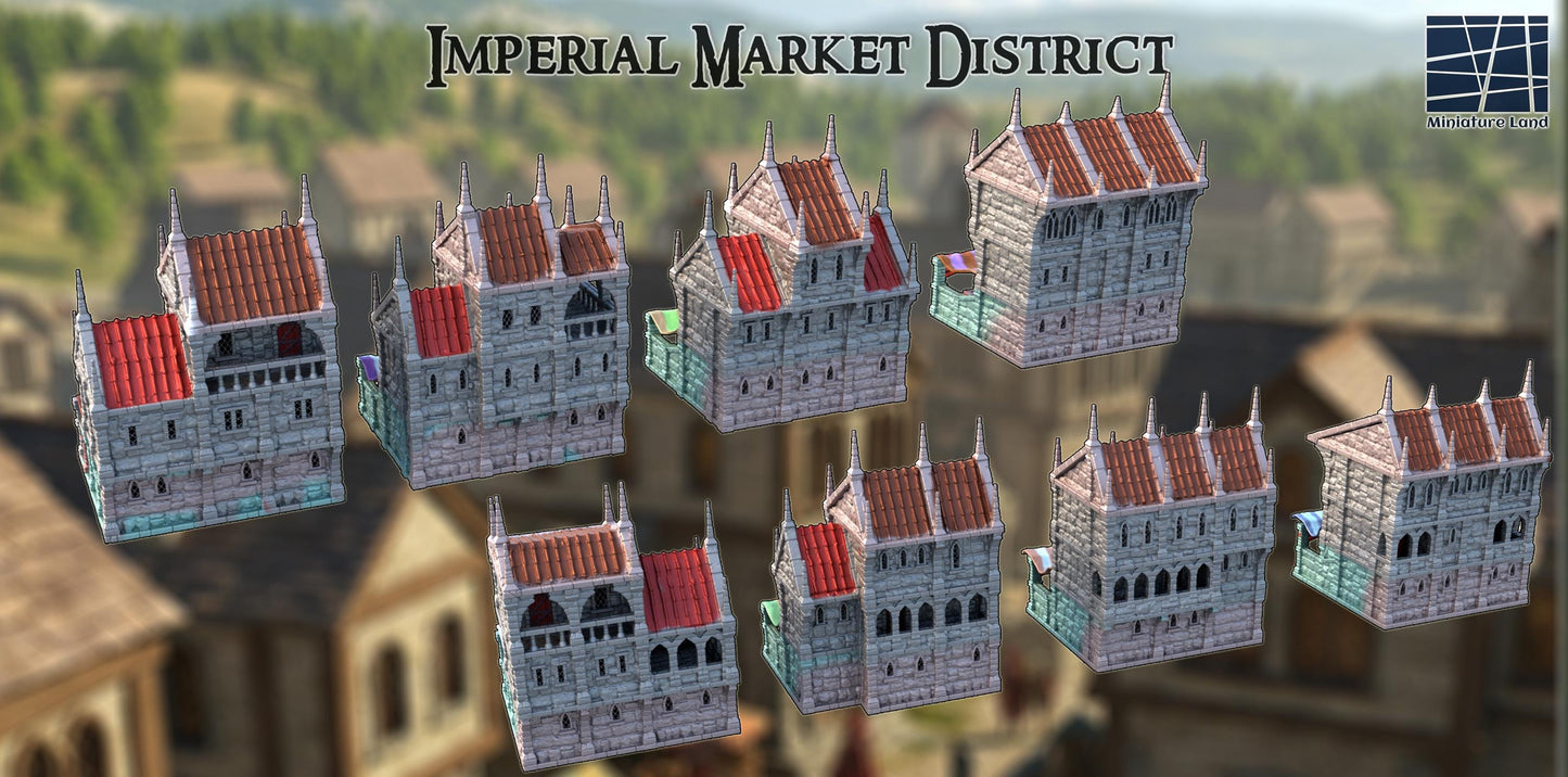 Imperial Market District - Tabletop Terrain - 28 MM, Tabletop 3D Printed Terrain by MiniatureLand, Perfect for Wargaming and RPGs