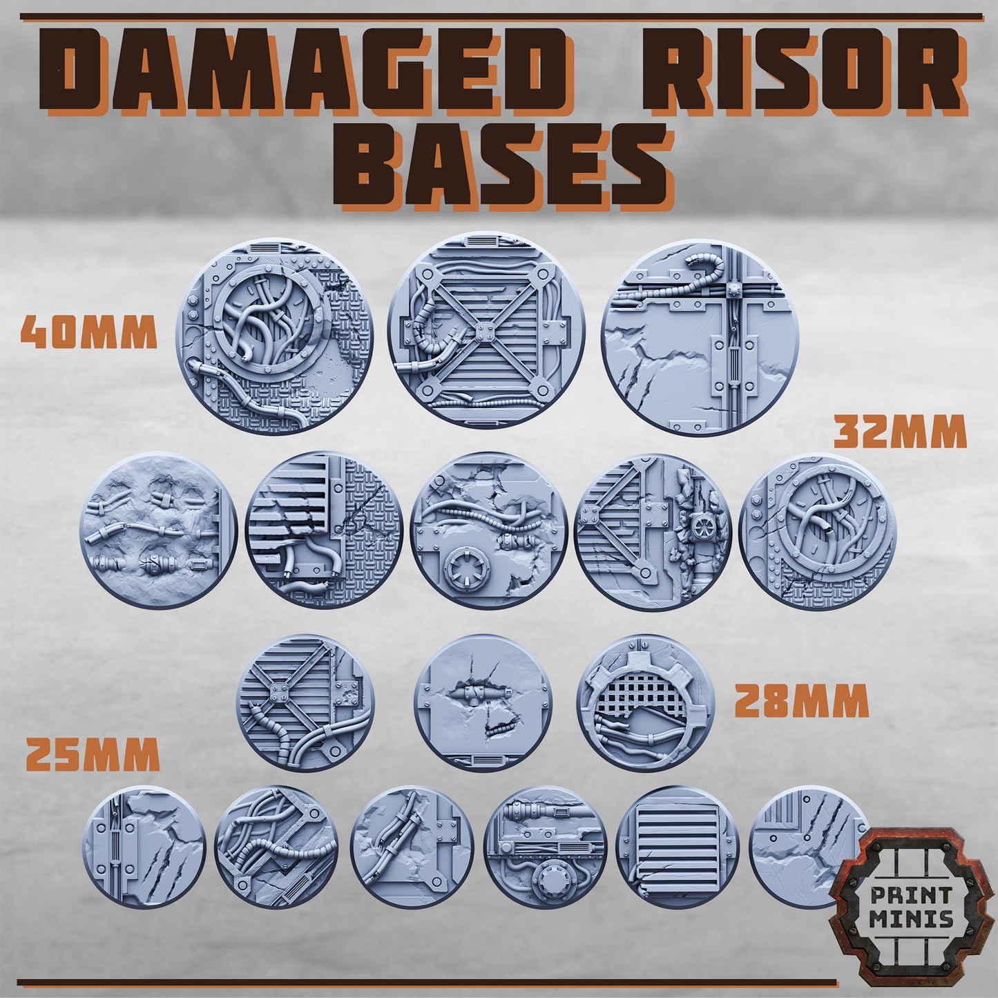 Damaged Risor District Bases, Round Bases for use in Tabletop Wargames by Print Minis