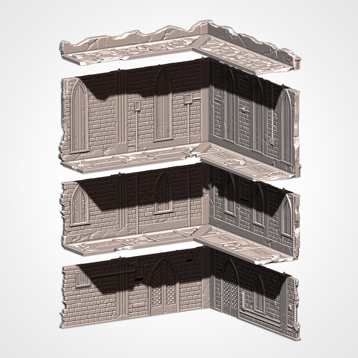 Modular CATHEDRAL RUINS UKTC Compatible set Txarli Factory Ruined Building Terrain Cityscape Set, Perfect for Tabletop Wargames