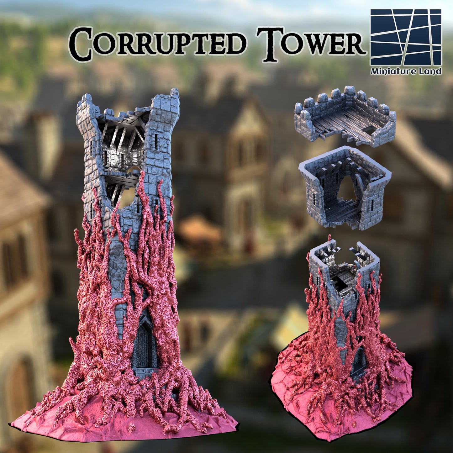 Corrupted Tower - Tabletop Terrain - 28 MM, Tabletop 3D Printed Terrain by MiniatureLand, Perfect for Wargaming and RPGs