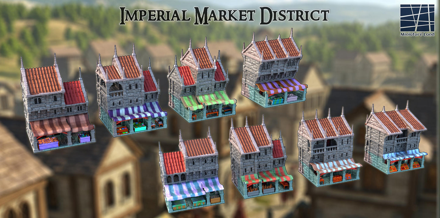 Imperial Market District - Tabletop Terrain - 28 MM, Tabletop 3D Printed Terrain by MiniatureLand, Perfect for Wargaming and RPGs