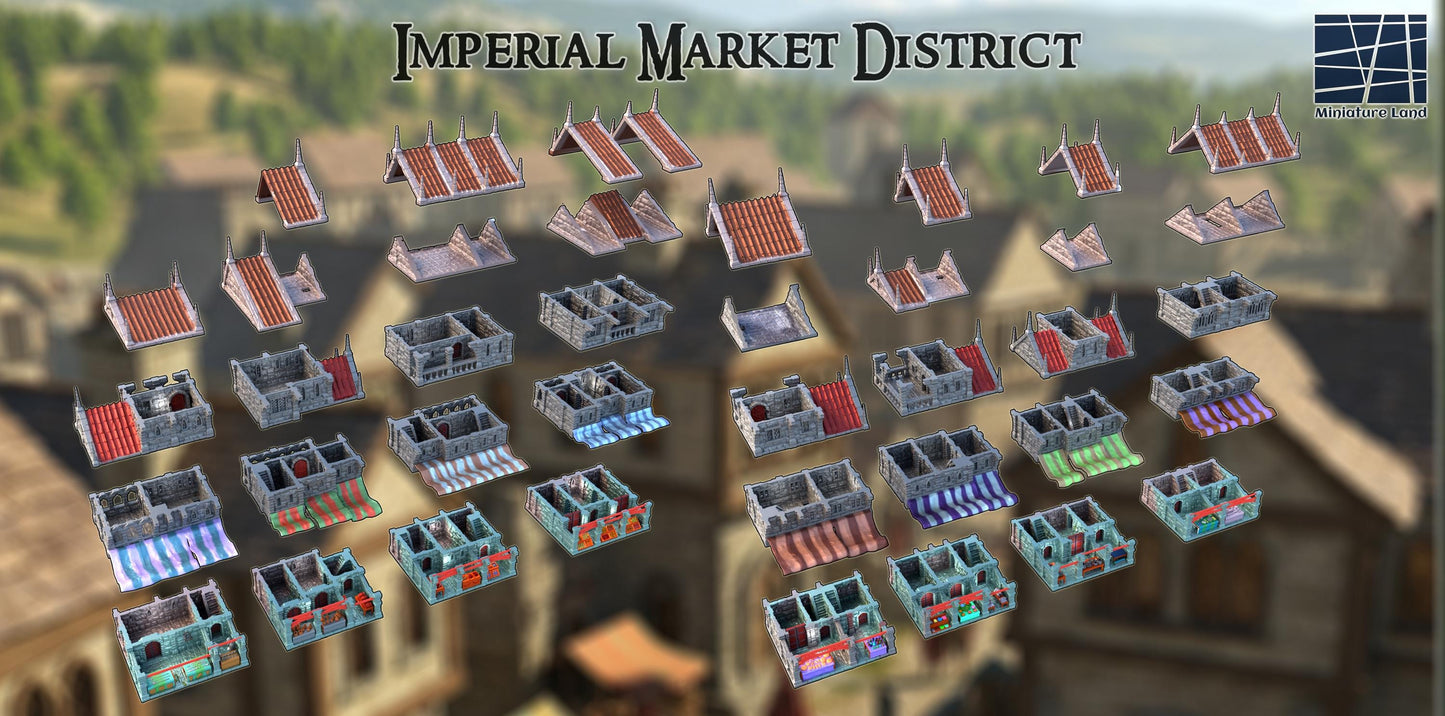 Imperial Market District - Tabletop Terrain - 28 MM, Tabletop 3D Printed Terrain by MiniatureLand, Perfect for Wargaming and RPGs