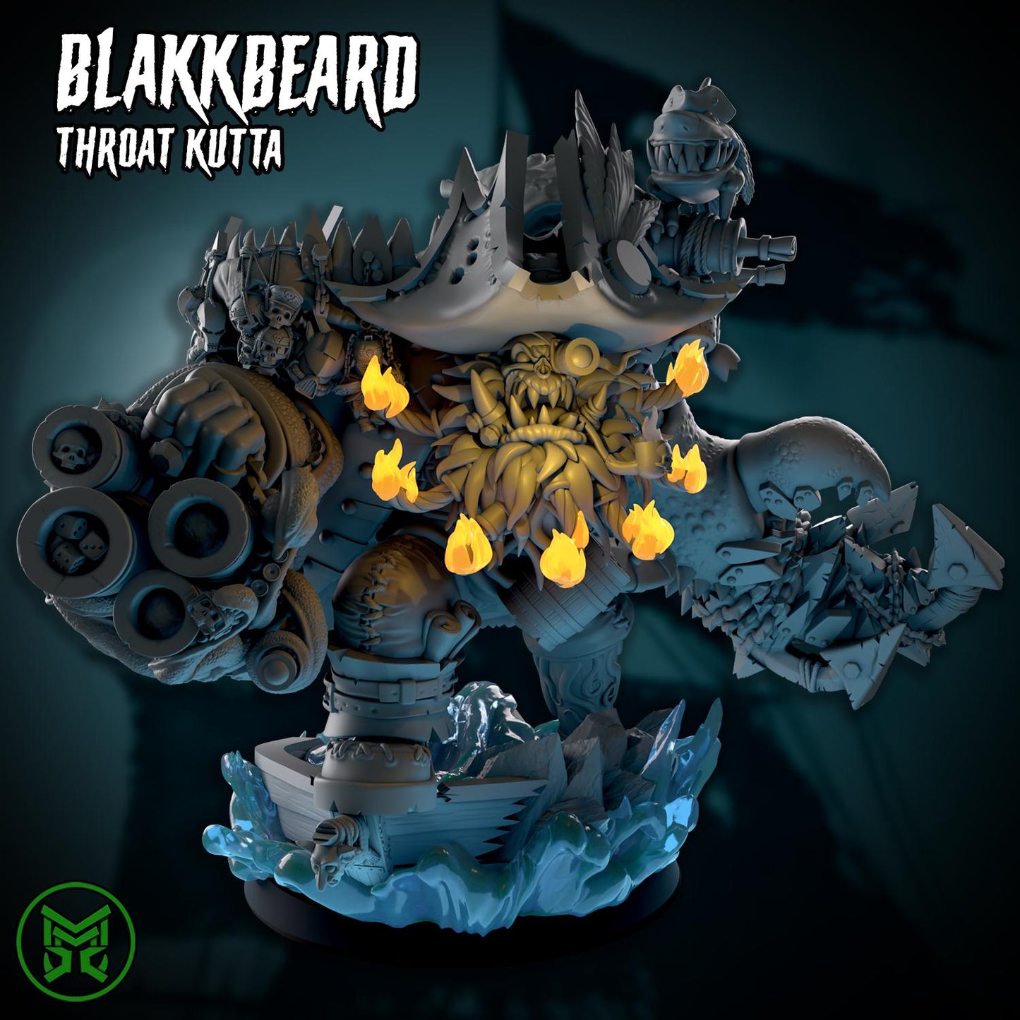 BlakkBeard Throat Kutta, Space-Faring Orks Sculpted by Mekka Miniatures, Grimdark Compatible, Scaled for Sci-Fi Miniature Wargames