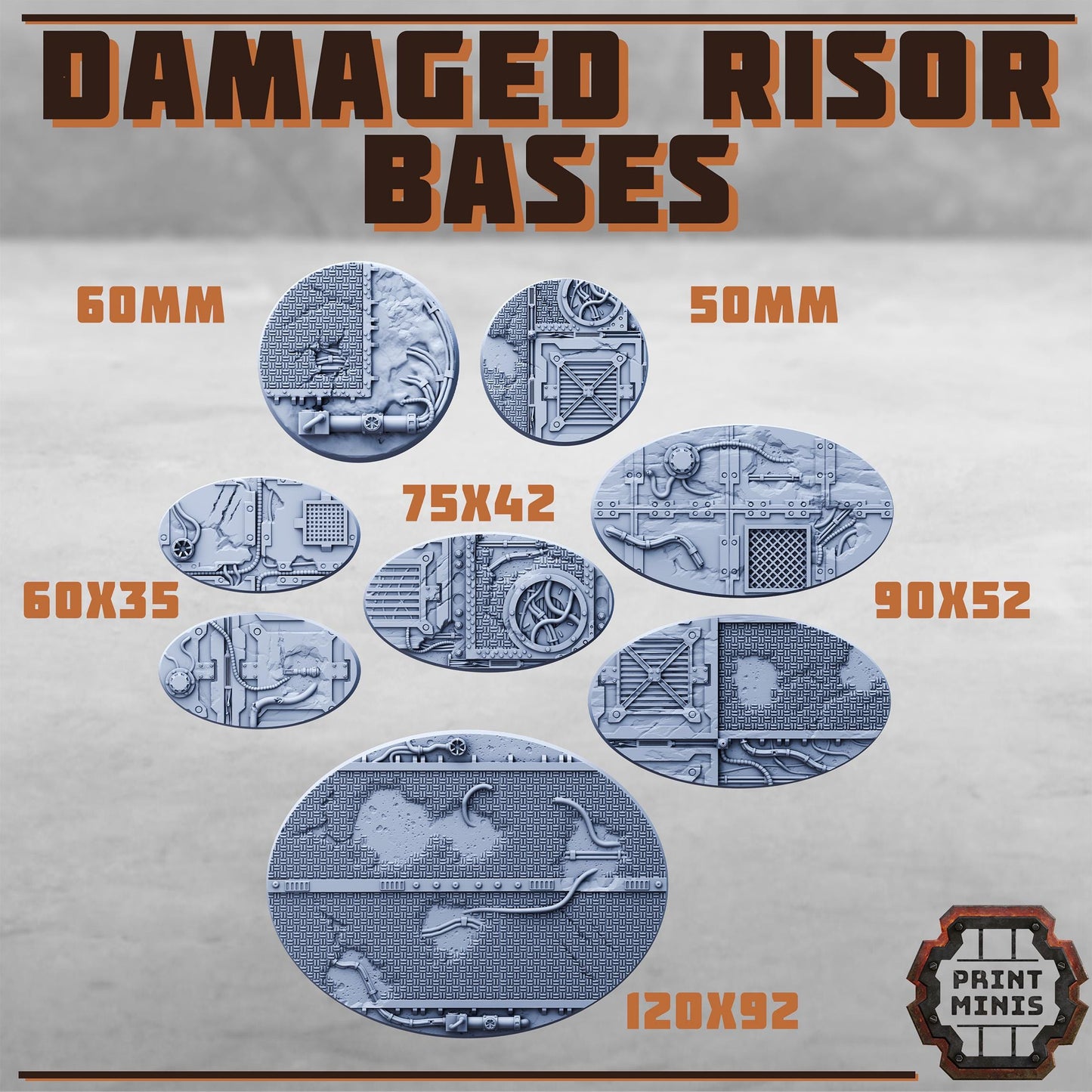 Damaged Risor District Bases, Round Bases for use in Tabletop Wargames by Print Minis