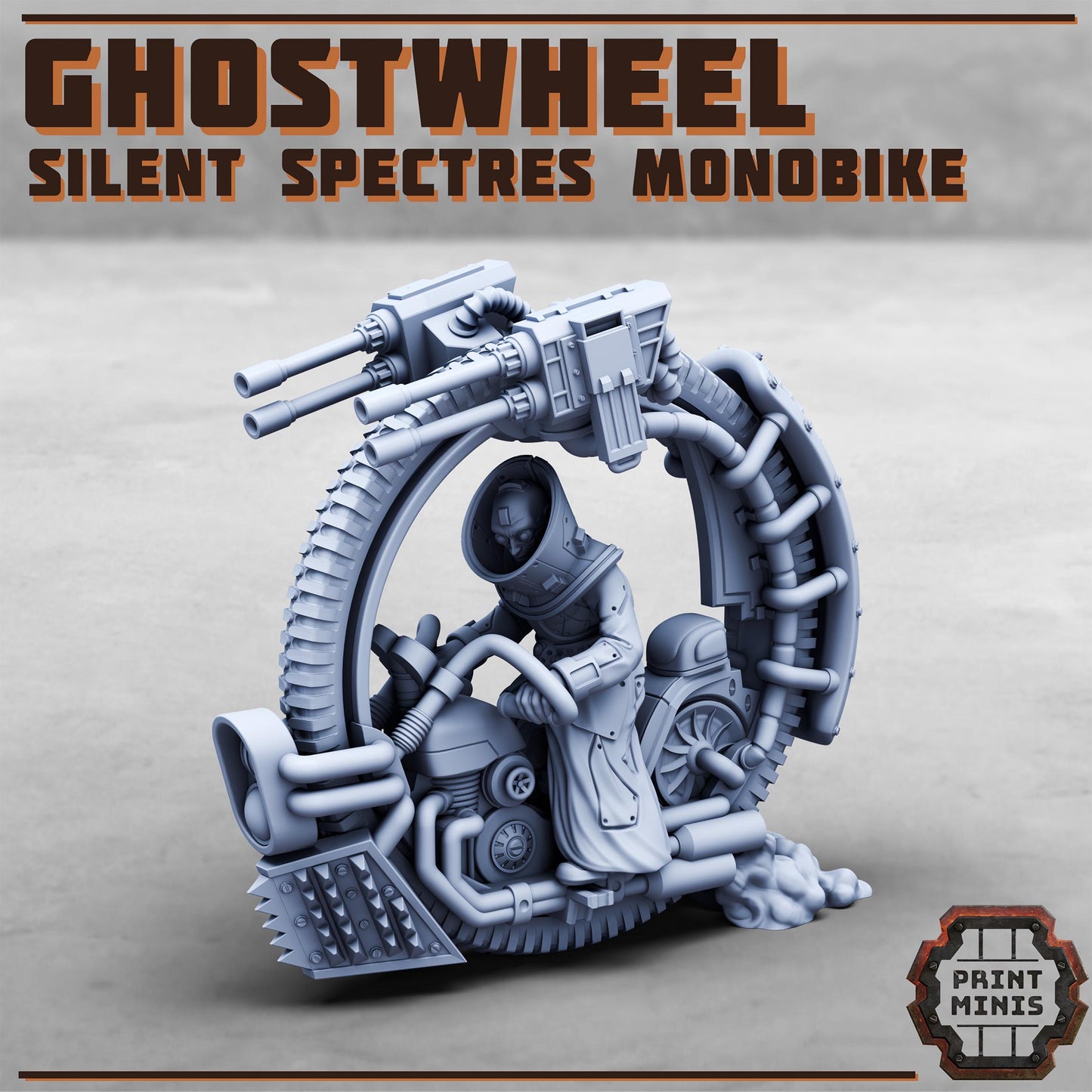 Ghostwheel - Monobike vehicle w/ Silent Spectre Rider - Silent Spectre Gangers - Sci-Fi Grimdark Mercenaries by Print Minis