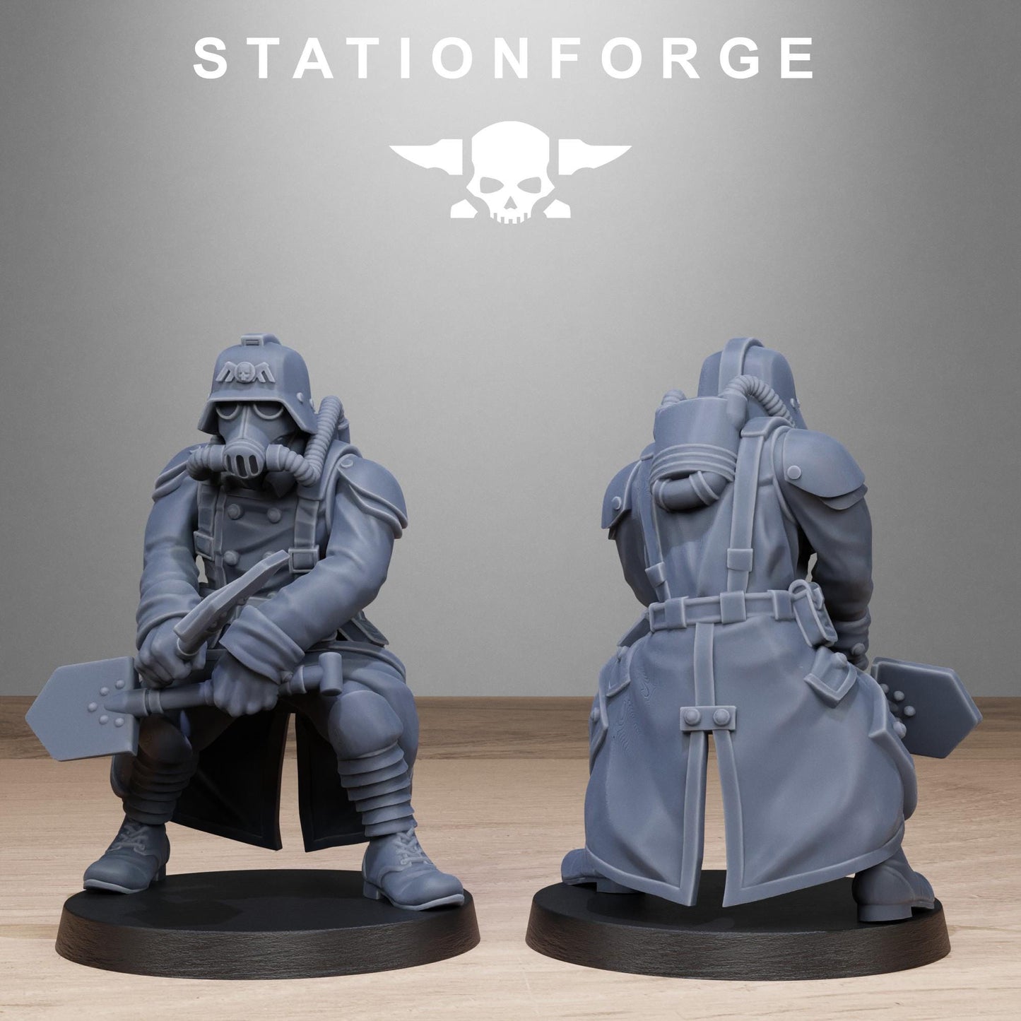 GrimGuard Shovel Fighter, Death Korps Proxy, Sci-Fi Wargames Miniatures by STATIONFORGE