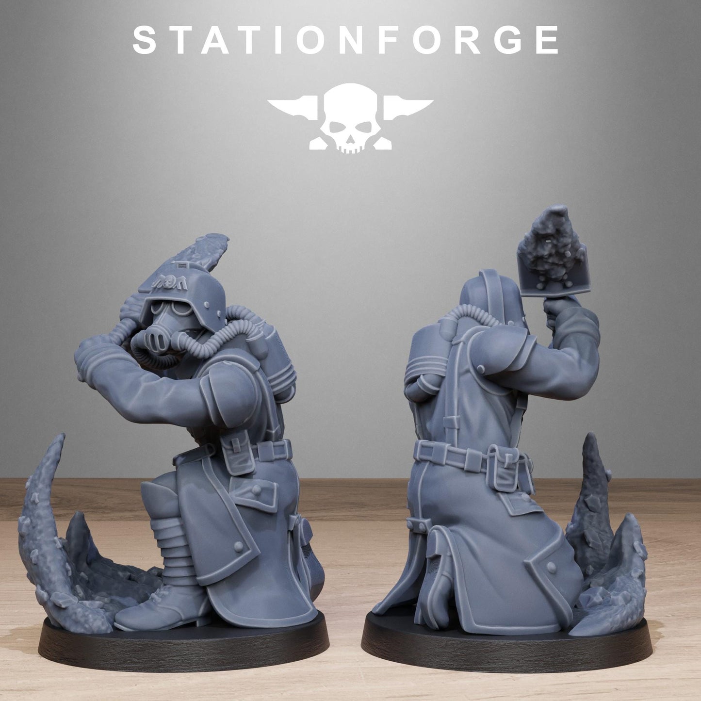 GrimGuard Shovel Fighter, Death Korps Proxy, Sci-Fi Wargames Miniatures by STATIONFORGE