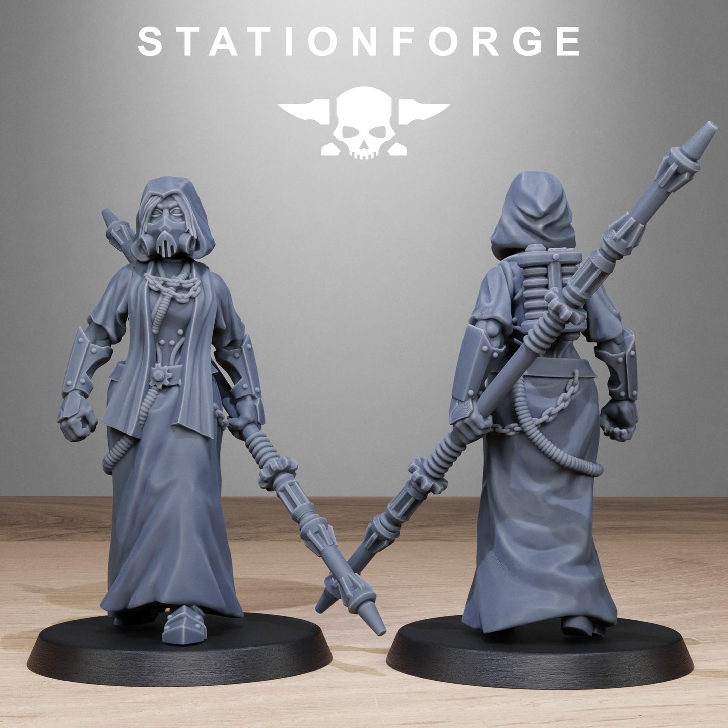 Scavenger Sister Priests, Space Techno-bots, modular Sci-Fi warriors by STATIONFORGE, Sci-Fi Wargames Cyber-themed Grimdark miniatures