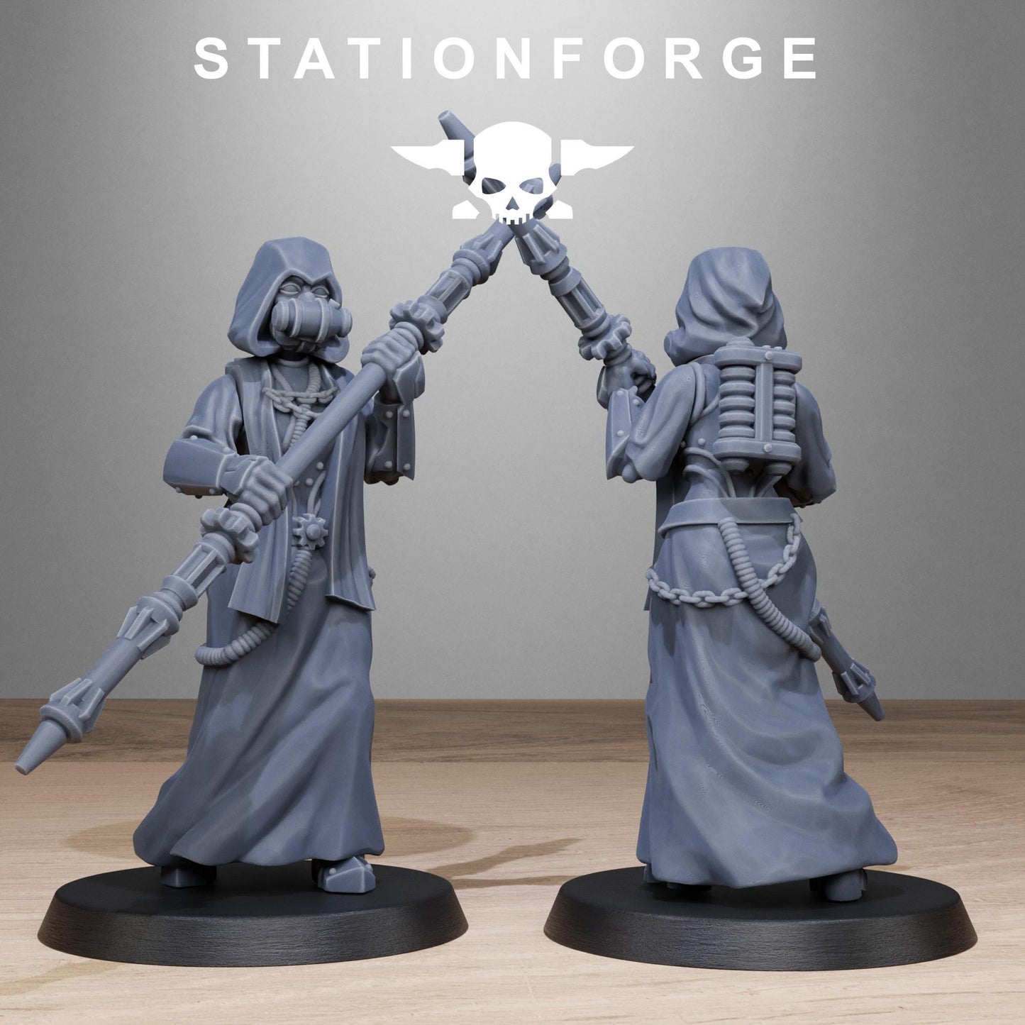Scavenger Sister Priests, Space Techno-bots, modular Sci-Fi warriors by STATIONFORGE, Sci-Fi Wargames Cyber-themed Grimdark miniatures