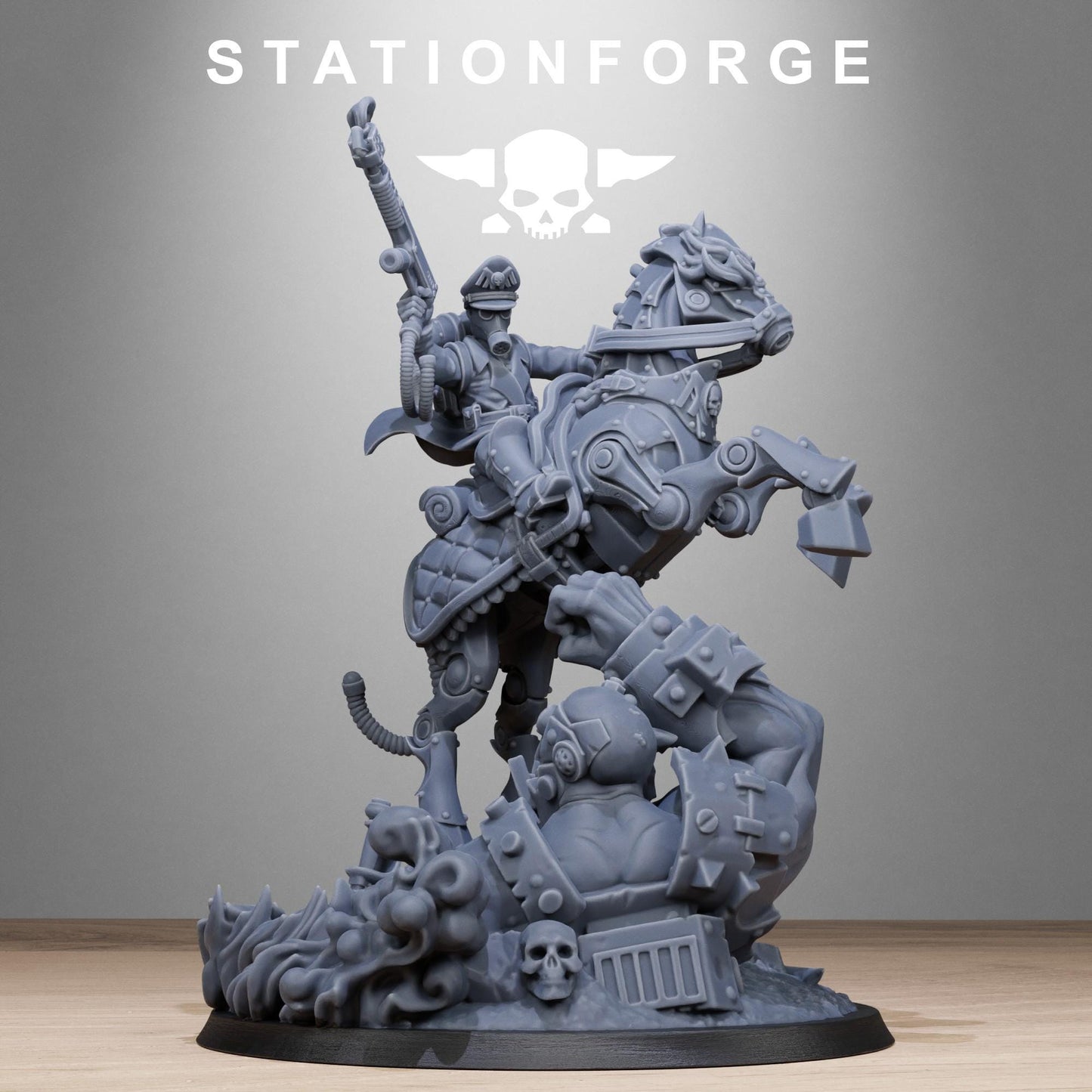 GrimGuard Officer Horseman, Death Korps Proxy, Sci-Fi Wargames Miniatures by STATIONFORGE