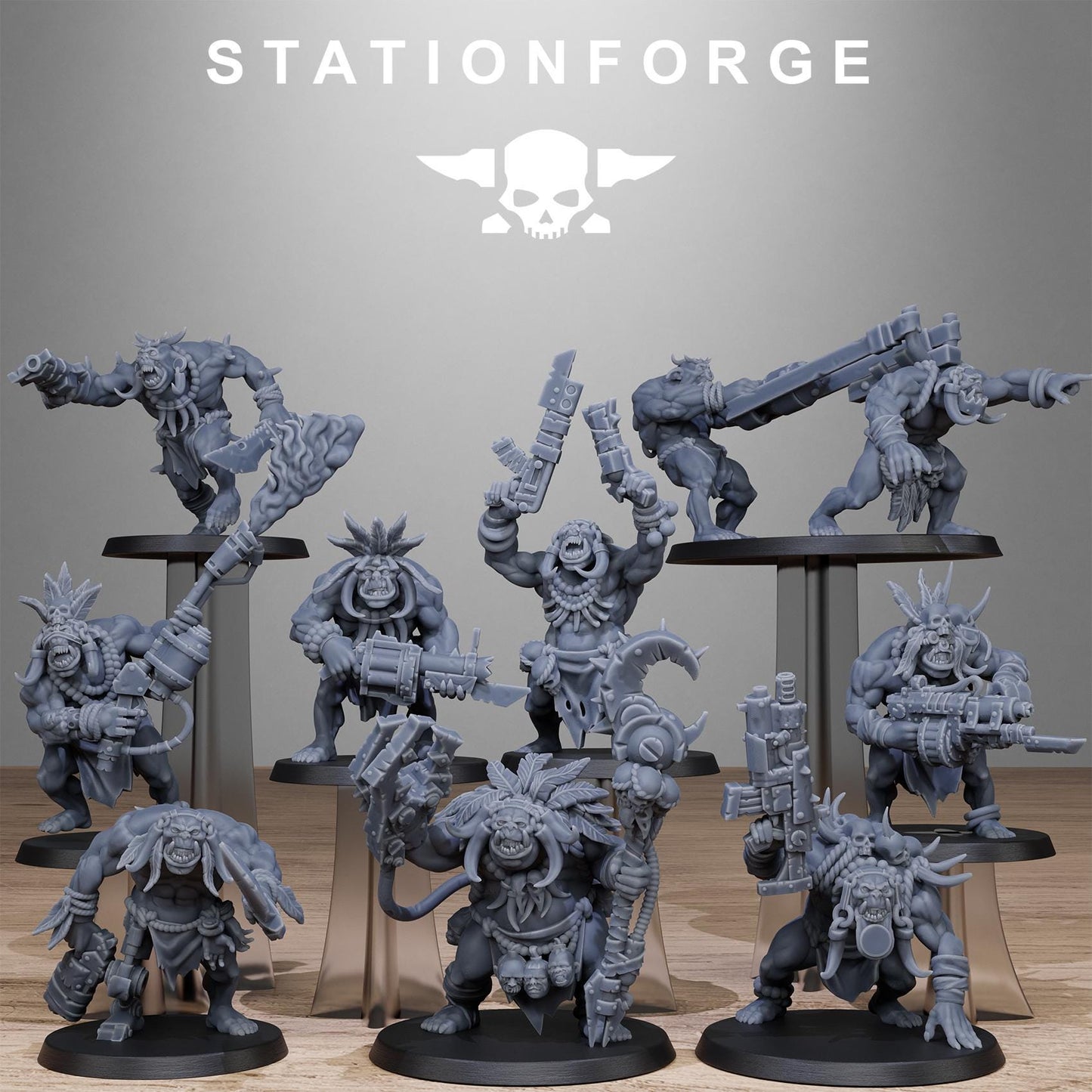 Orkaz Tribal Infantry, Space-Faring Orkish Menace Sculpted by STATIONFORGE, Grimdark Compatible, Sci-Fi Wargame Scale