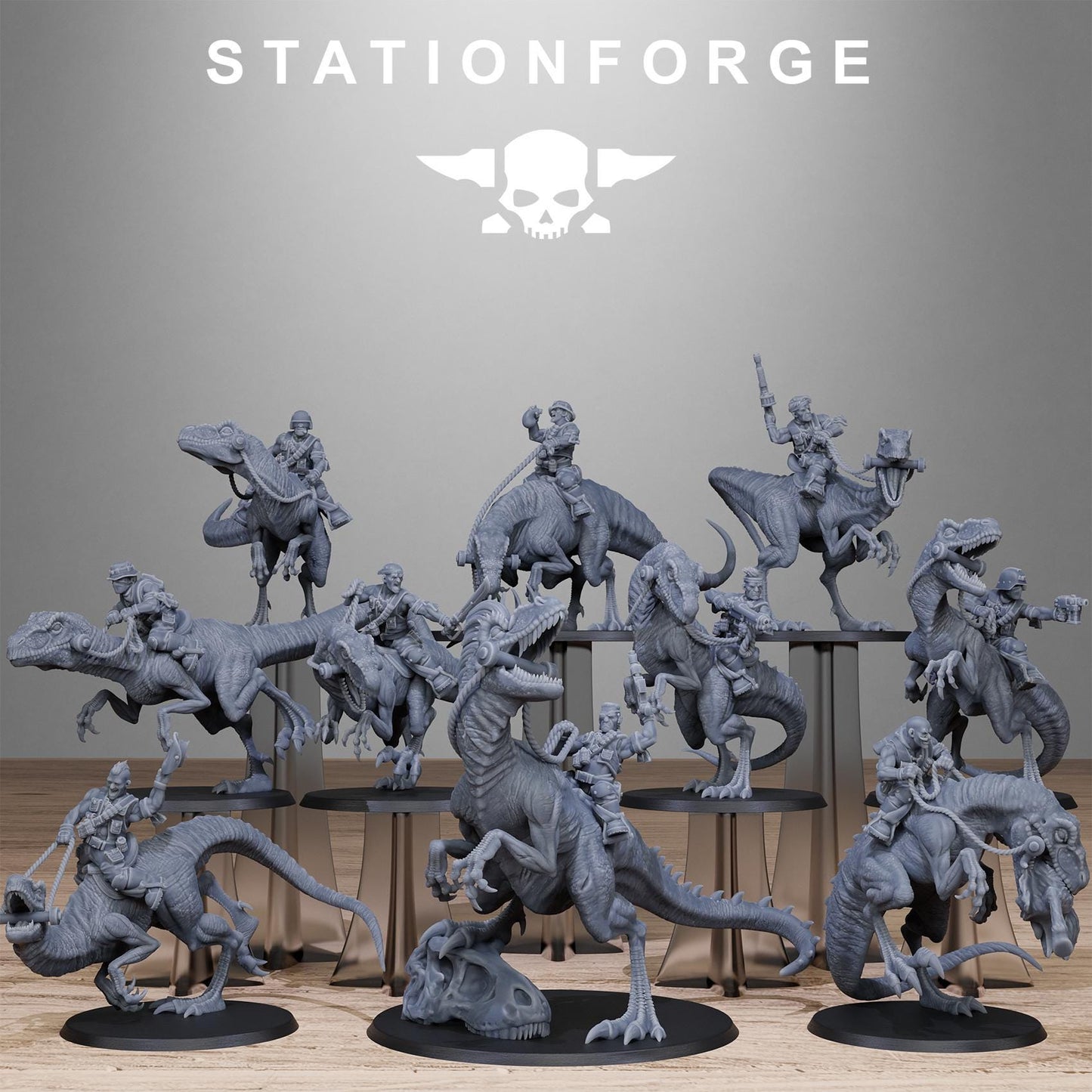 GrimGuard Jungle Raptors, Modular Set Miniatures by STATIONFORGE,  Imperial guard cavalry regiment