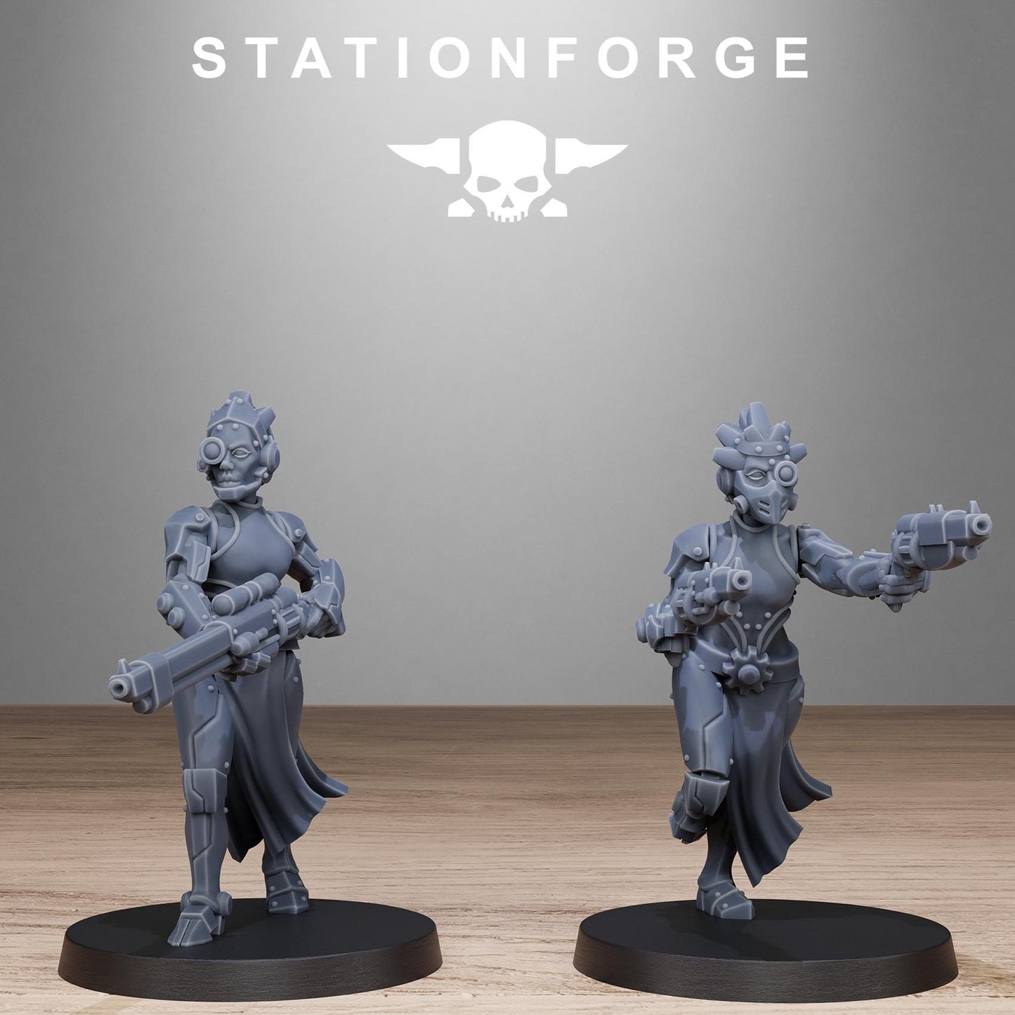 Scavenger Sisters Infantry, Space Techno-bots, modular Sci-Fi warriors by STATIONFORGE, Sci-Fi Wargames Cyber-themed Grimdark miniatures