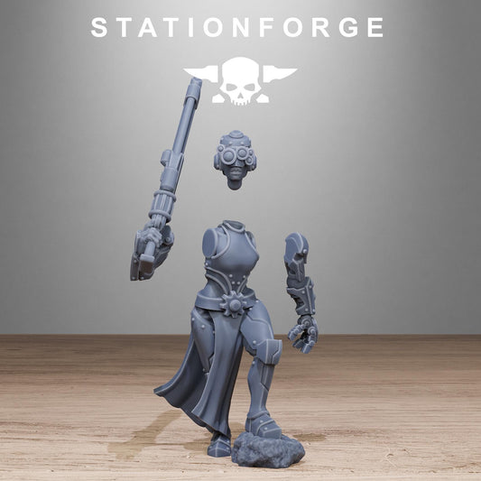 Scavenger Sisters Infantry, Space Techno-bots, modular Sci-Fi warriors by STATIONFORGE, Sci-Fi Wargames Cyber-themed Grimdark miniatures