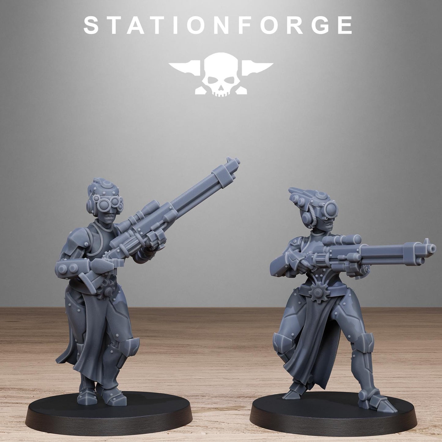 Scavenger Sisters Infantry, Space Techno-bots, modular Sci-Fi warriors by STATIONFORGE, Sci-Fi Wargames Cyber-themed Grimdark miniatures