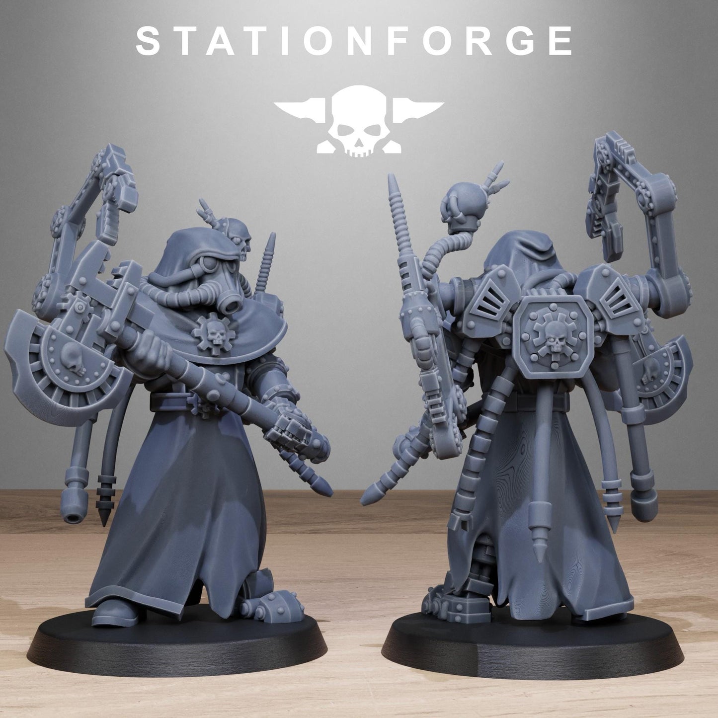 GrimGuard Tech Engineers, Space Techno-bots, modular Sci-Fi warriors by STATIONFORGE, Sci-Fi Wargames Cyber-themed Grimdark miniatures