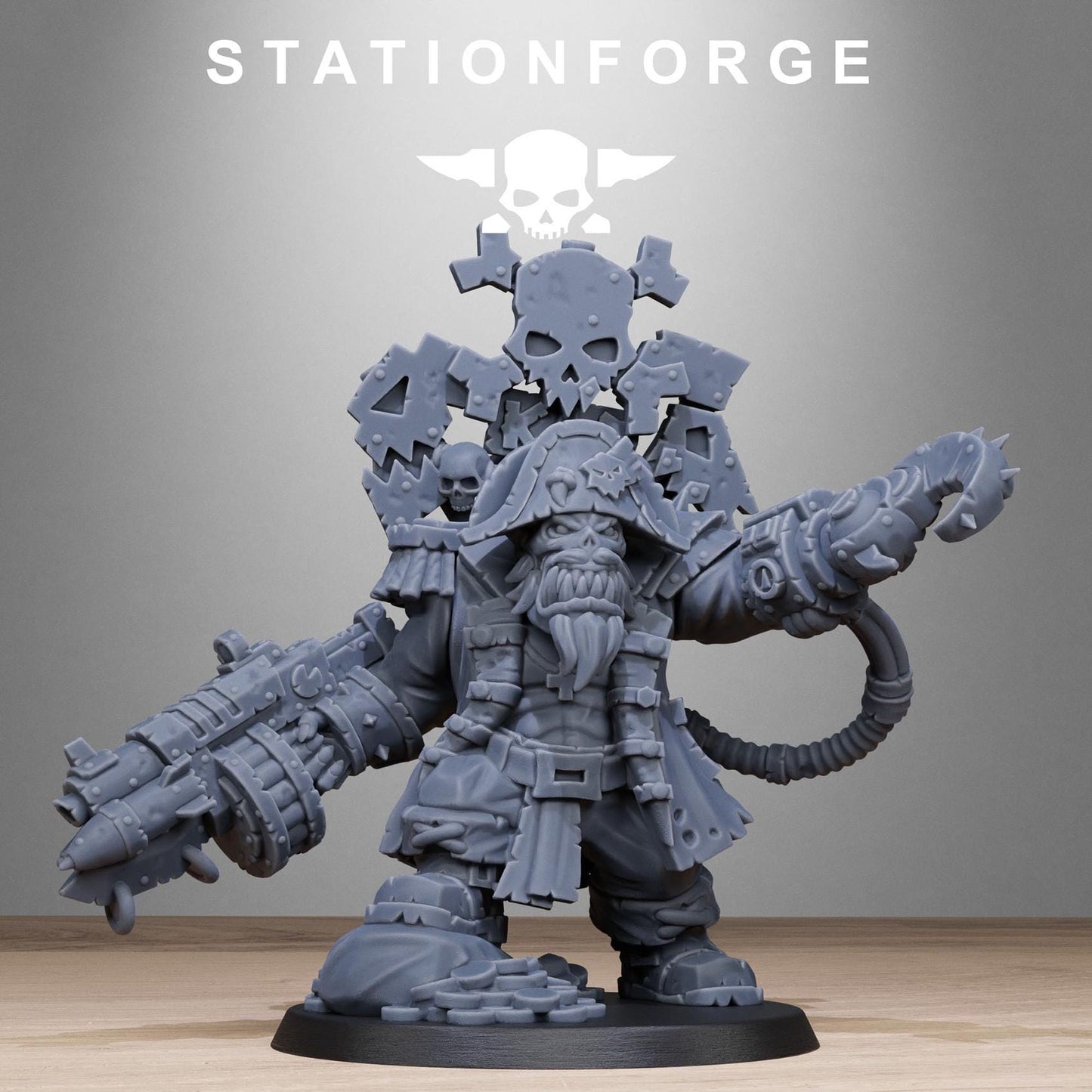 Orkaz Pirate, Space-Faring Orkish Menace Sculpted by STATIONFORGE, Grimdark Compatible, Sci-Fi Wargame Scale
