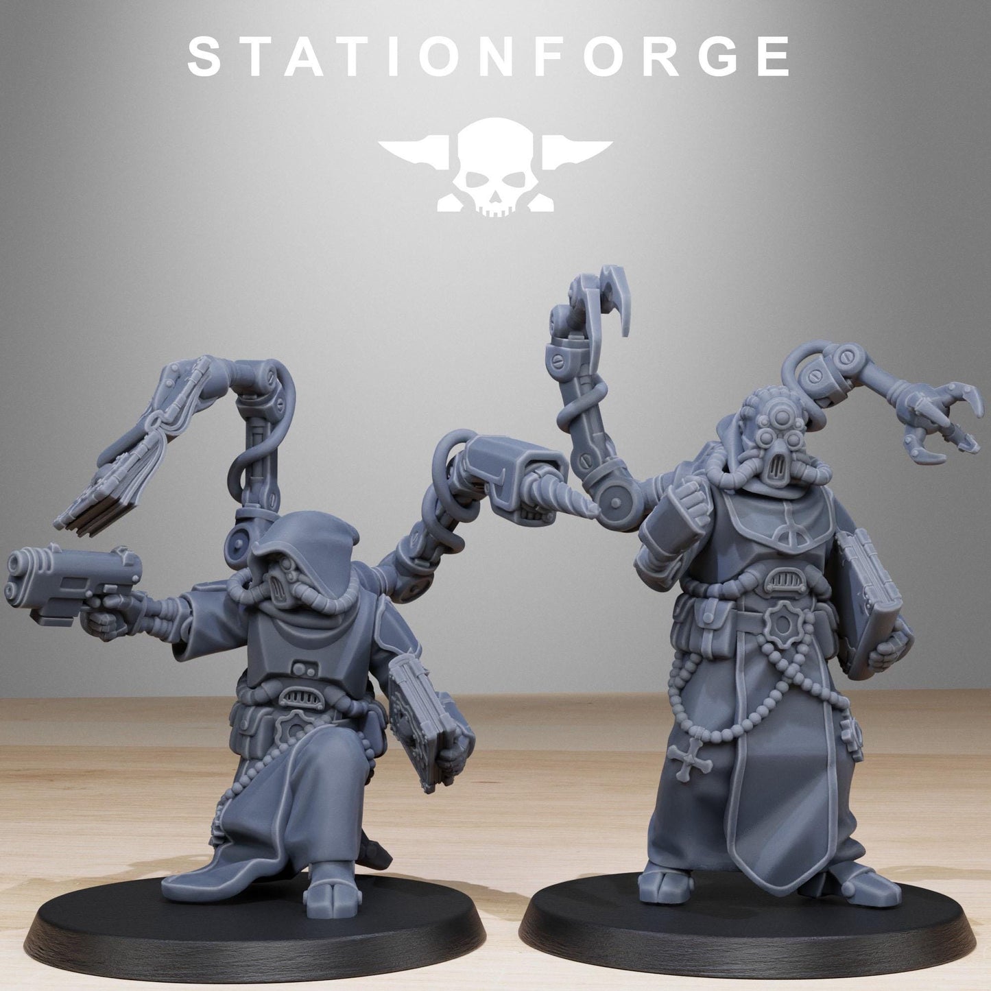 Scavenger Monks, Space Techno-bots, modular Sci-Fi warriors by STATIONFORGE, Sci-Fi Wargames Cyber-themed Grimdark miniatures
