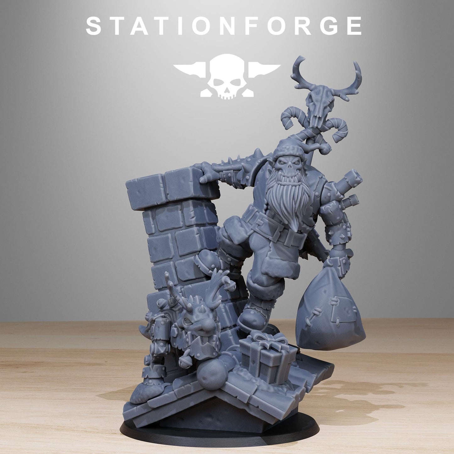 Orkaz Claus, Space-Faring Orkish Menace Sculpted by STATIONFORGE, Grimdark Compatible, Sci-Fi Wargame Scale
