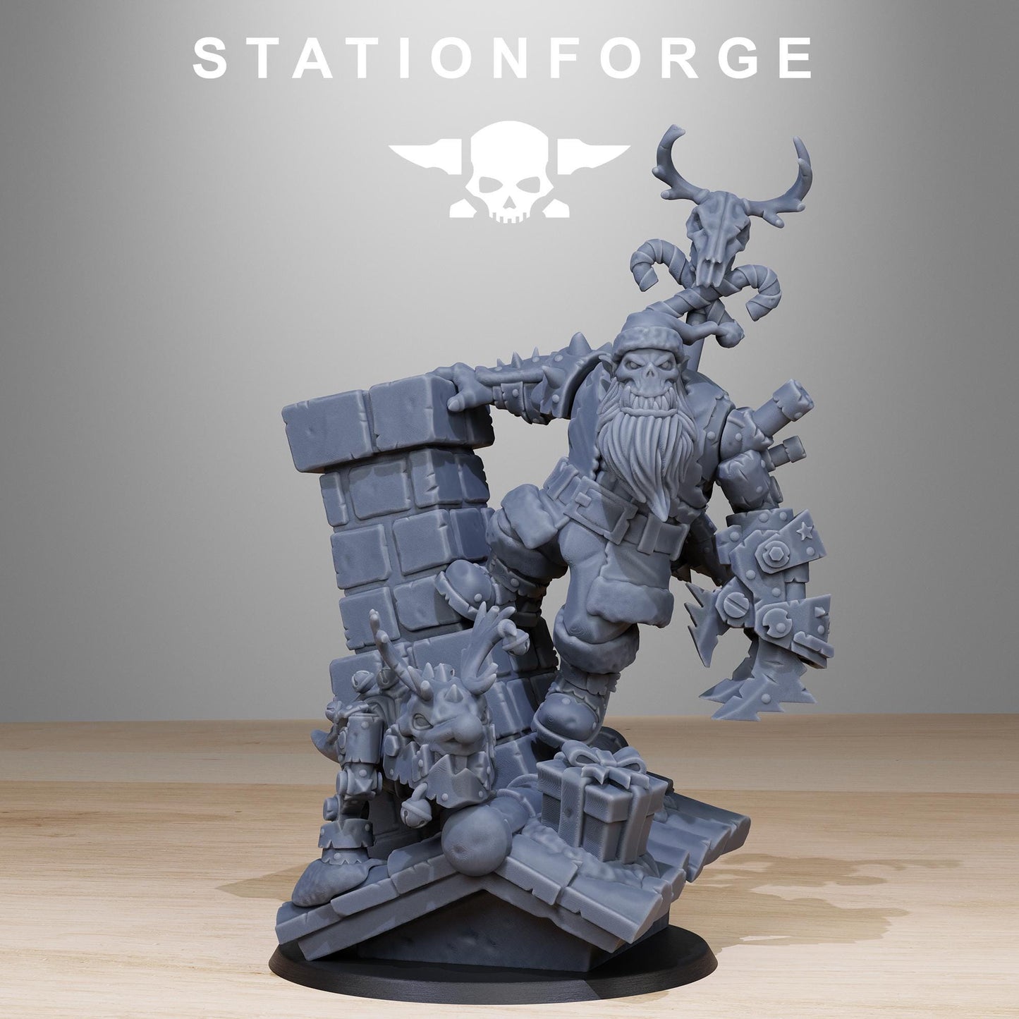 Orkaz Claus, Space-Faring Orkish Menace Sculpted by STATIONFORGE, Grimdark Compatible, Sci-Fi Wargame Scale