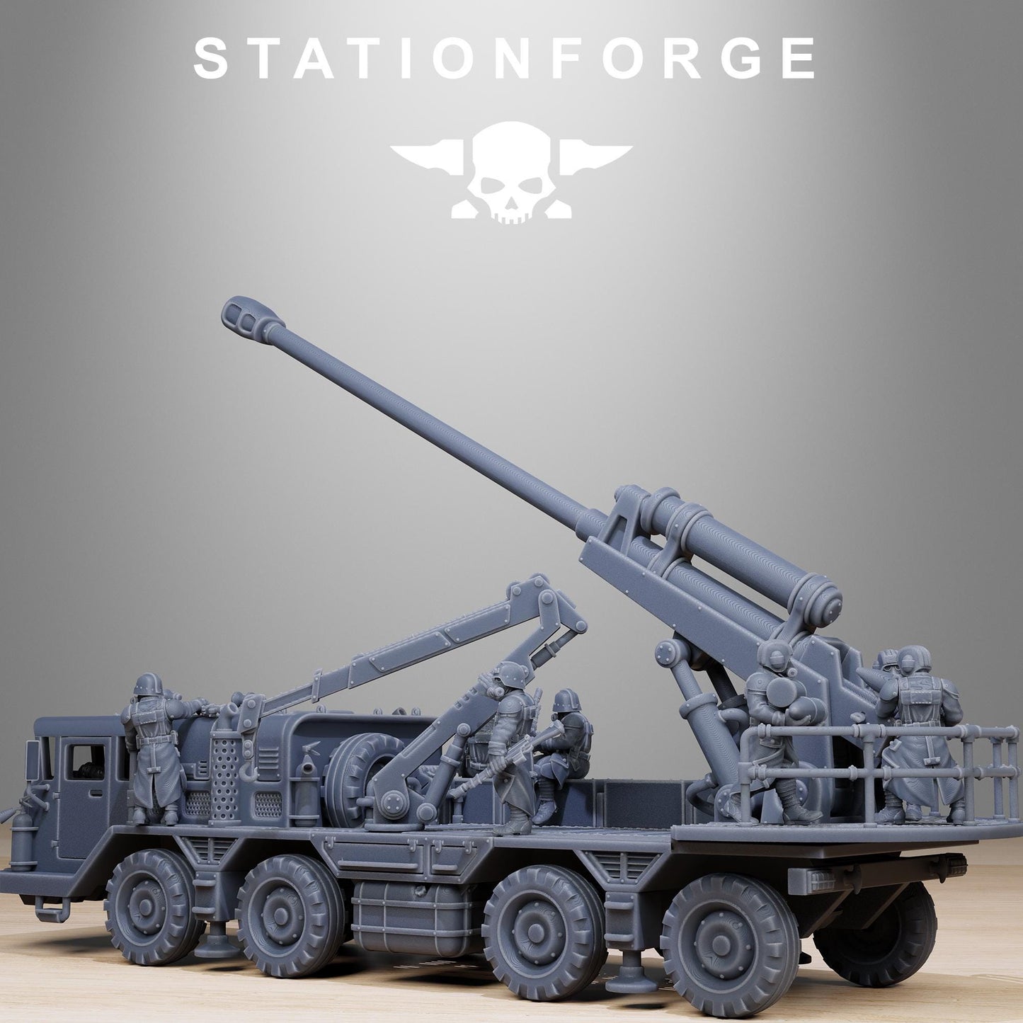 GrimGuard Artillery Vehicle, Modular Sci-Fi Guardsmen Vehicle by STATIONFORGE, Sci-fi Wargames Proxy, Imperial Guard Transport Truck